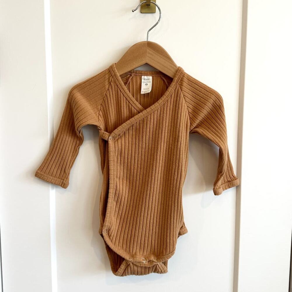 Kate Quinn Organic Wide Rib Camel Wrap Bodysuit - 6-12 Mo